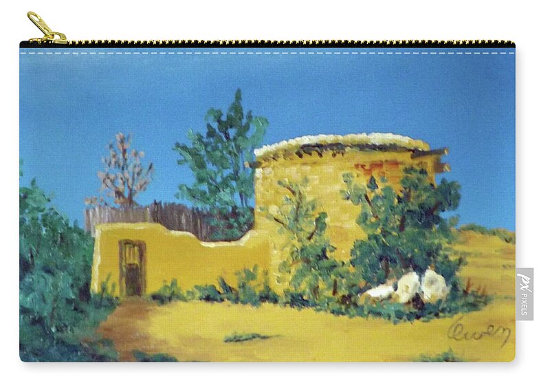 Landscape Zip Pouch featuring the painting Entry Tower by Carl Owen