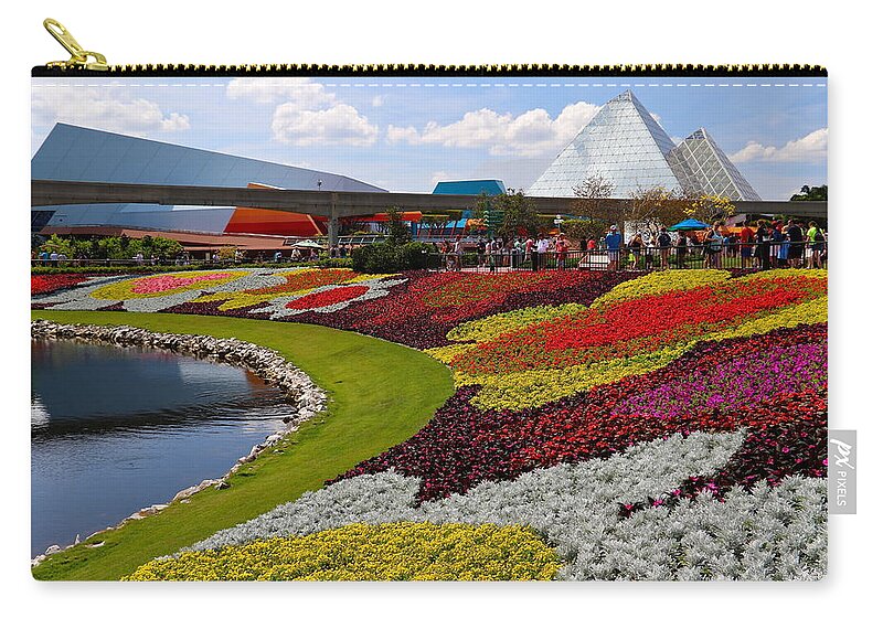 Epcot Zip Pouch featuring the photograph Epcot Gardens by Denise Mazzocco