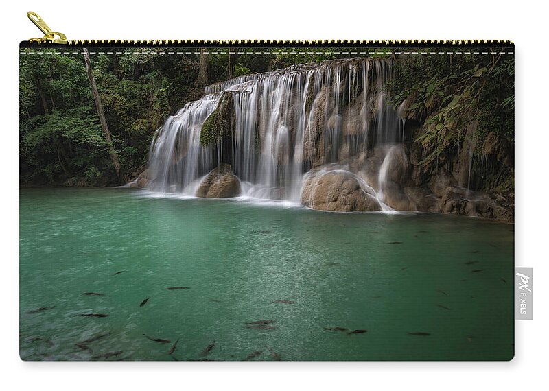 Landscape Zip Pouch featuring the photograph Erawan Falls 2nd Falls 2 by Scott Cunningham
