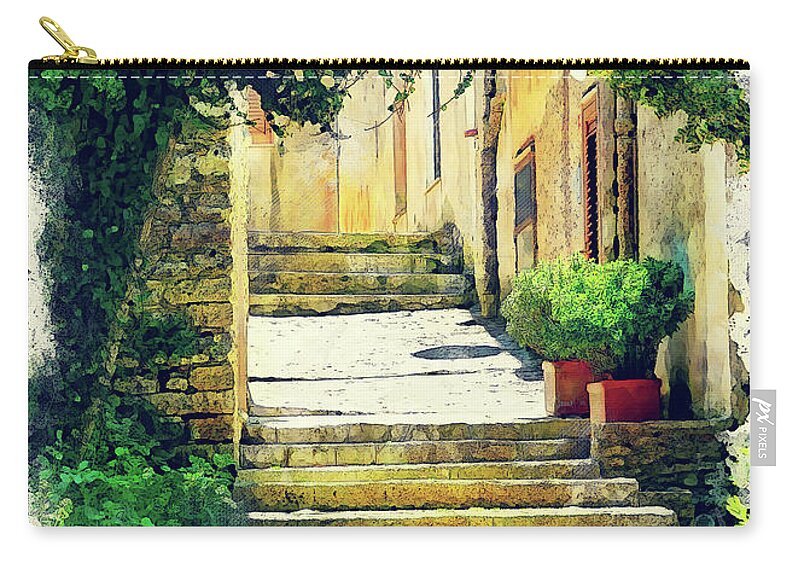 Erice Zip Pouch featuring the painting Erice art 8 Sicilia by Justyna Jaszke JBJart