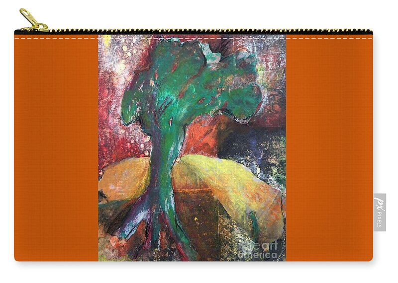 Abstract Tree Zip Pouch featuring the painting Escaped the Blaze by Elizabeth Fontaine-Barr