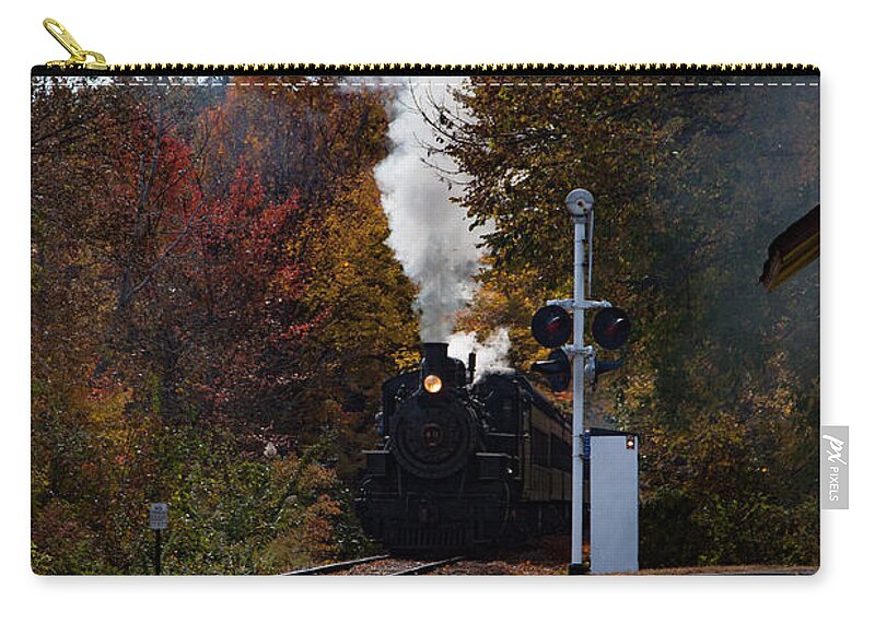 #jefffolger Zip Pouch featuring the photograph Essex steam train coming into fall colors by Jeff Folger