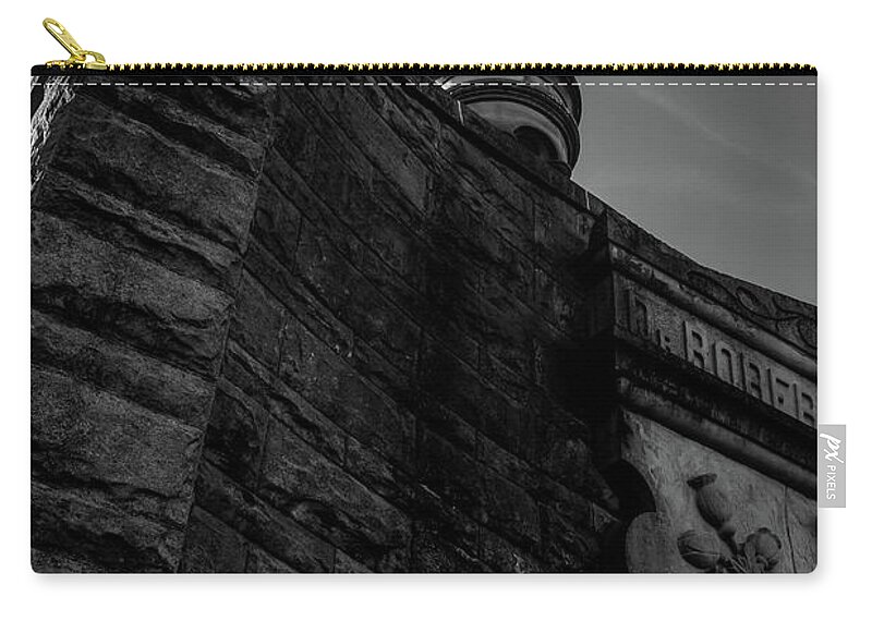Cemetery Zip Pouch featuring the photograph Eternal Stone Structure BW by James L Bartlett