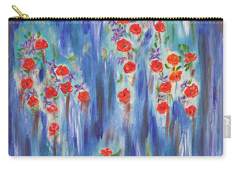 Red Zip Pouch featuring the painting Ethereal Blooms by Neslihan Ergul Colley