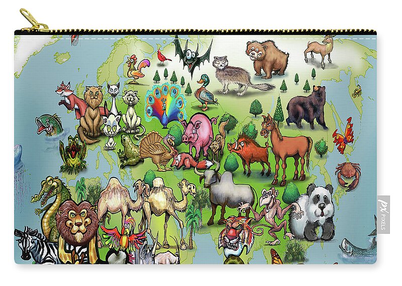 Europe Zip Pouch featuring the digital art Europe Asia Animals by Kevin Middleton