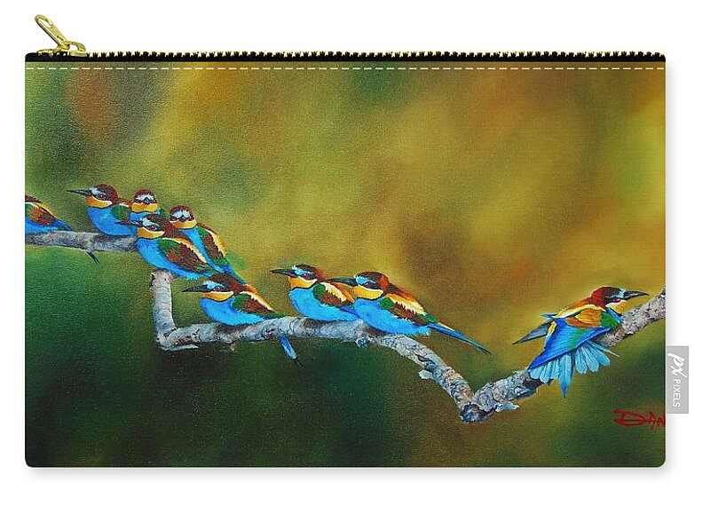 Birds Zip Pouch featuring the painting European Bee Eaters by Dana Newman