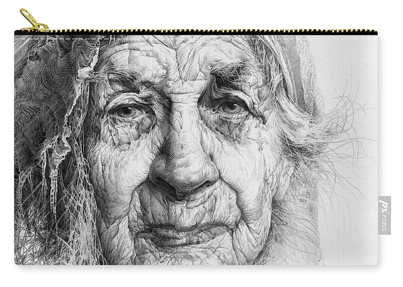 Russian Artists New Wave Zip Pouch featuring the drawing Eve. Series Forefathers by Sergey Gusarin