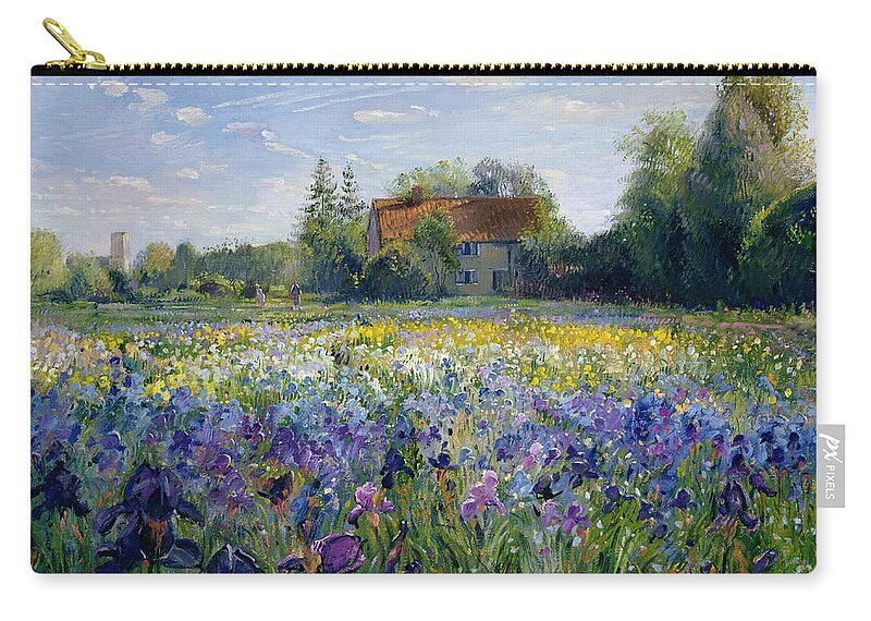 Landscape;market Gardening; Flowers; Horticulture;cottage; Summer; Rural; Irises; Landscapes Carry-all Pouch featuring the painting Evening at the Iris Field by Timothy Easton