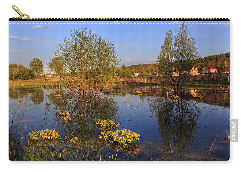 Landscape Zip Pouch featuring the photograph Evening Light on the Lake. Altay by Victor Kovchin