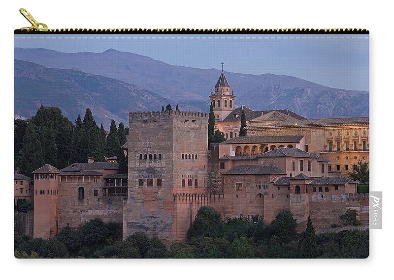 Alhambra Zip Pouch featuring the photograph Evening Lights at the Alhambra by Stephen Taylor