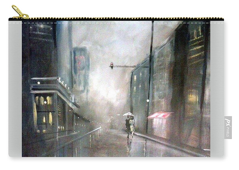 Art Zip Pouch featuring the painting Evening Walk in the Rain by Raymond Doward
