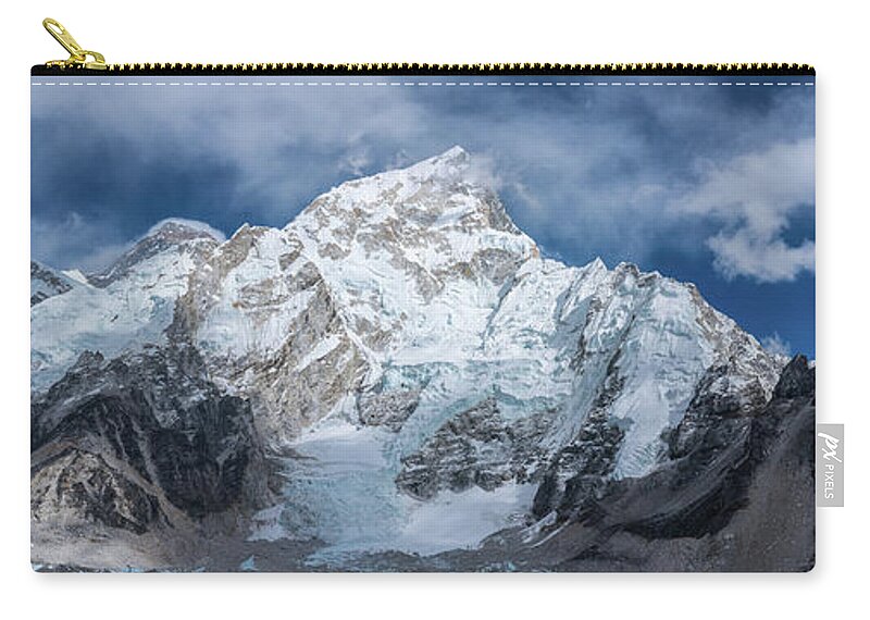 Mount Everest Zip Pouch featuring the photograph Everest Lhotse Pano As Everest Starts To Appear by Mike Reid