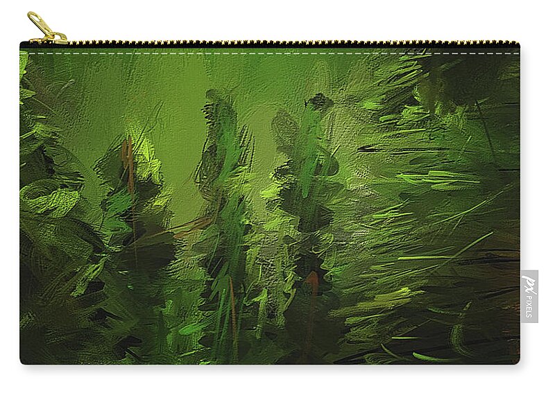 Green Carry-all Pouch featuring the painting Evergreens - Green Abstract Art by Lourry Legarde