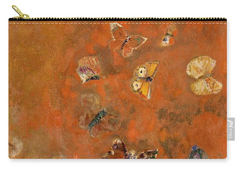 Evocation Zip Pouch featuring the painting Evocation of Butterflies by Odilon Redon