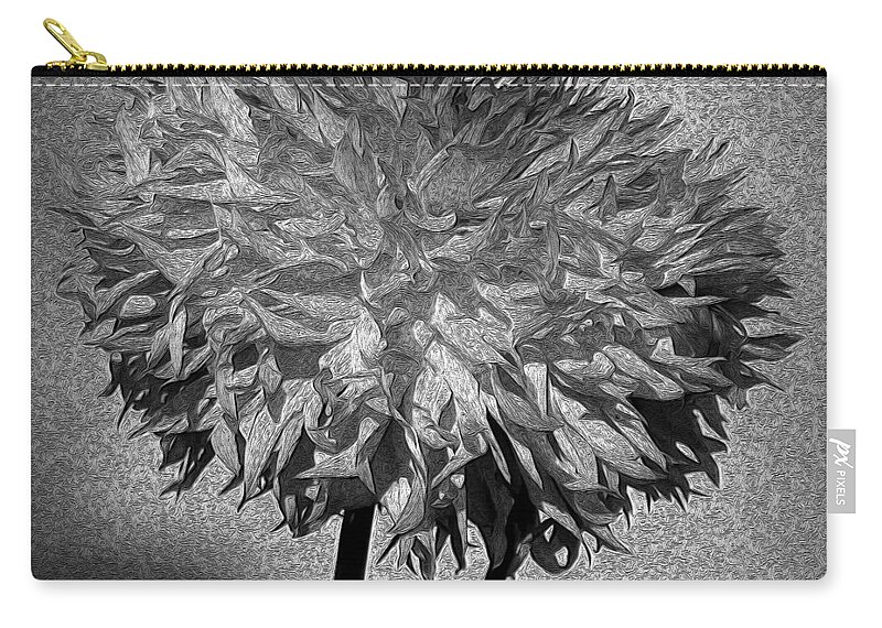  Dahlia Zip Pouch featuring the photograph Exotic Dahlia In Black And White by Jeanette C Landstrom