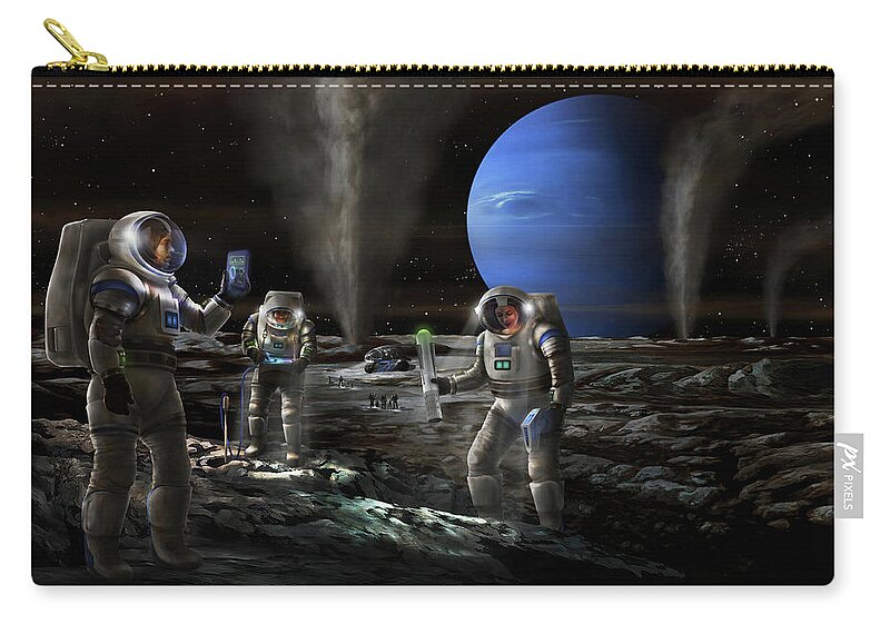Astronomy Zip Pouch featuring the digital art Exploring Triton by Lucy West