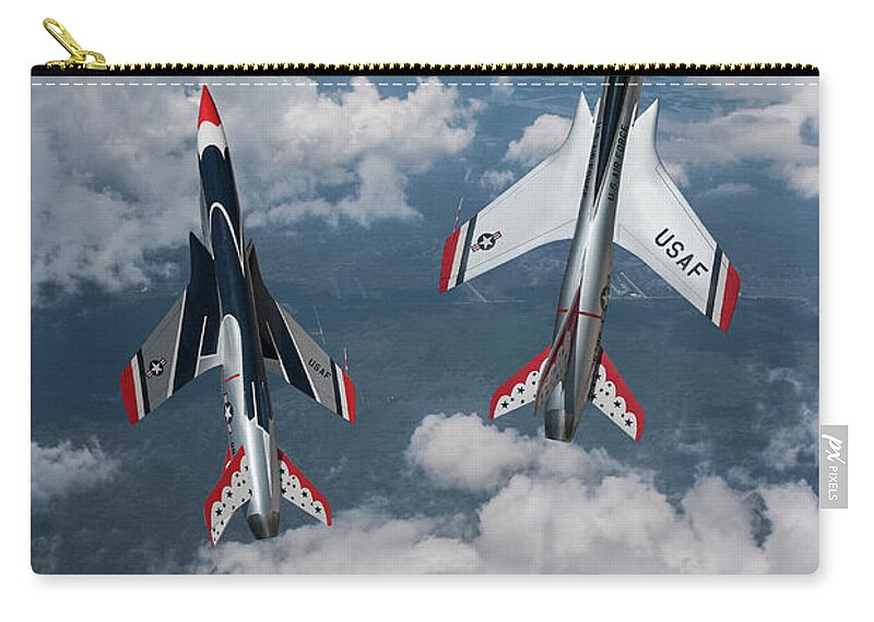 U.s. Air Force Thunderbirds Aerial Demonstration Team Zip Pouch featuring the digital art F-105 Thunderchief Thunderbirds by Erik Simonsen