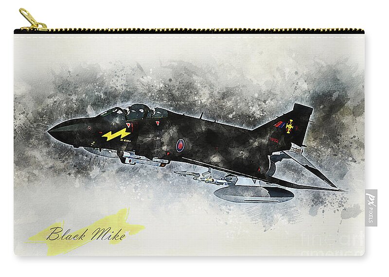 F-4 Zip Pouch featuring the digital art F-4 Phantom Black Mike by Airpower Art