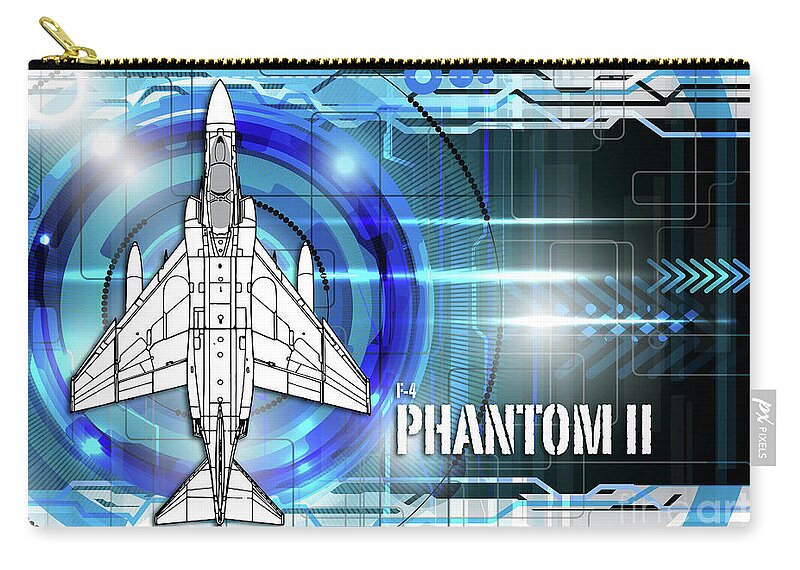 F4 Zip Pouch featuring the digital art F4 Phantom Blueprint by Airpower Art