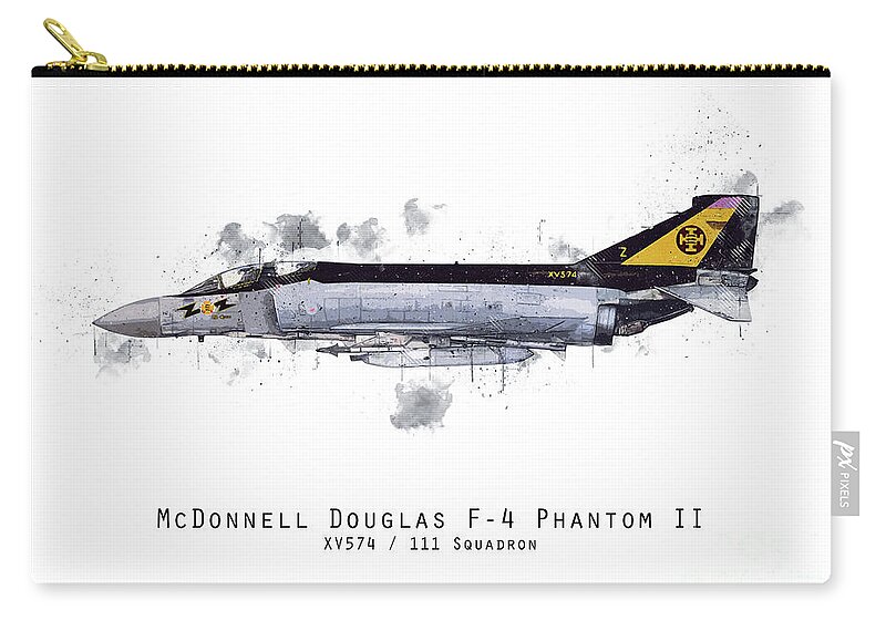 F-4 Phantom Ii Zip Pouch featuring the digital art F4 Phantom Sketch - XV574 by Airpower Art