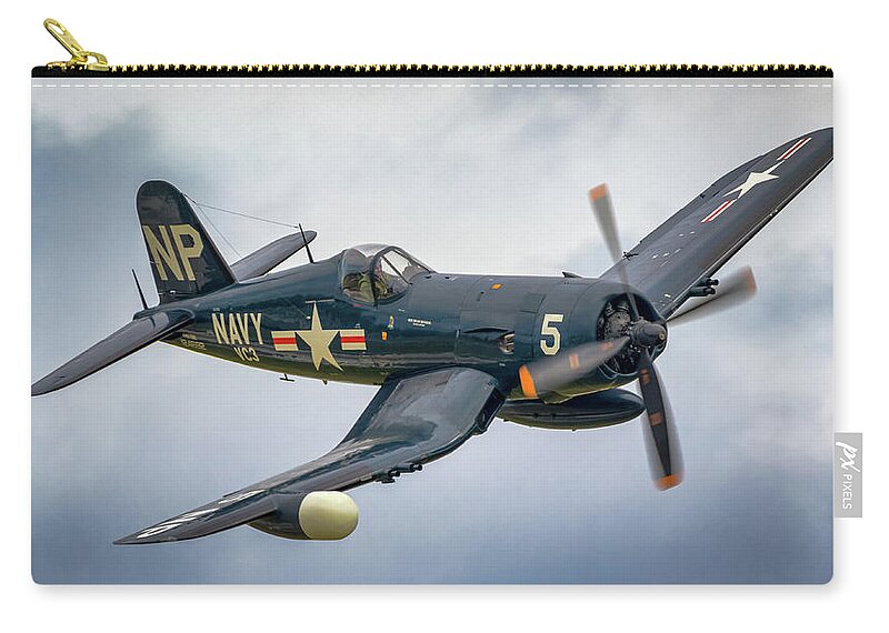 Aircraft Zip Pouch featuring the photograph F4-U Corsair by Brian Caldwell