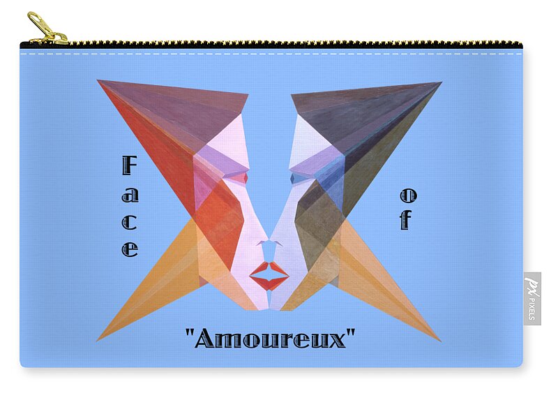 Painting Zip Pouch featuring the painting Face of Amoureux text by Michael Bellon
