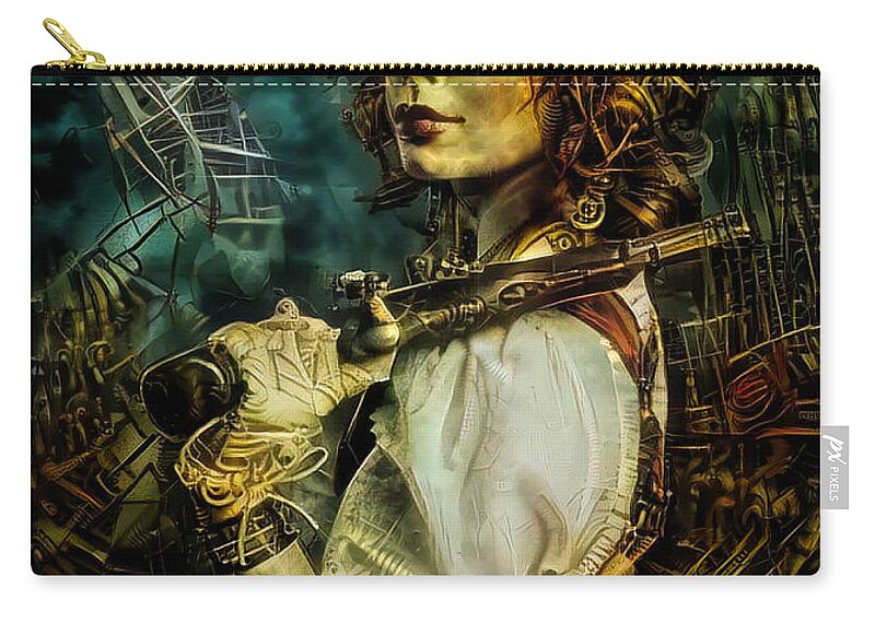 Steampunk Carry-all Pouch featuring the mixed media Facilitatress by Lilia D