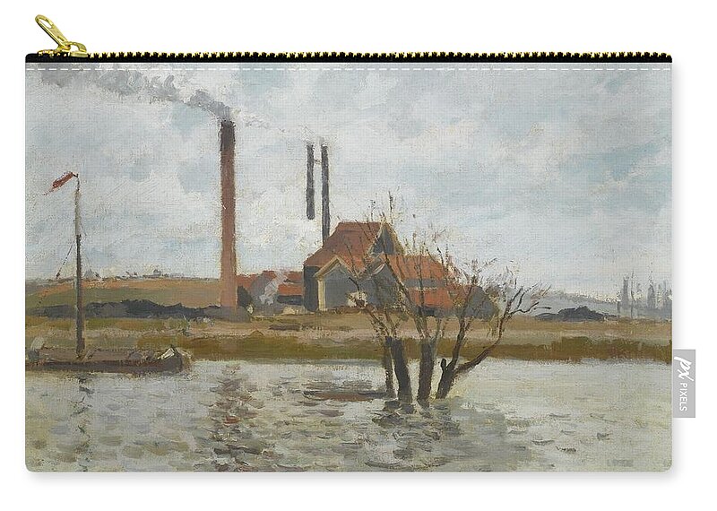 Camille Pissarro 1830 - 1903 Factory In Saint-ouen-alms Zip Pouch featuring the painting Factory In Saint by Camille Pissarro