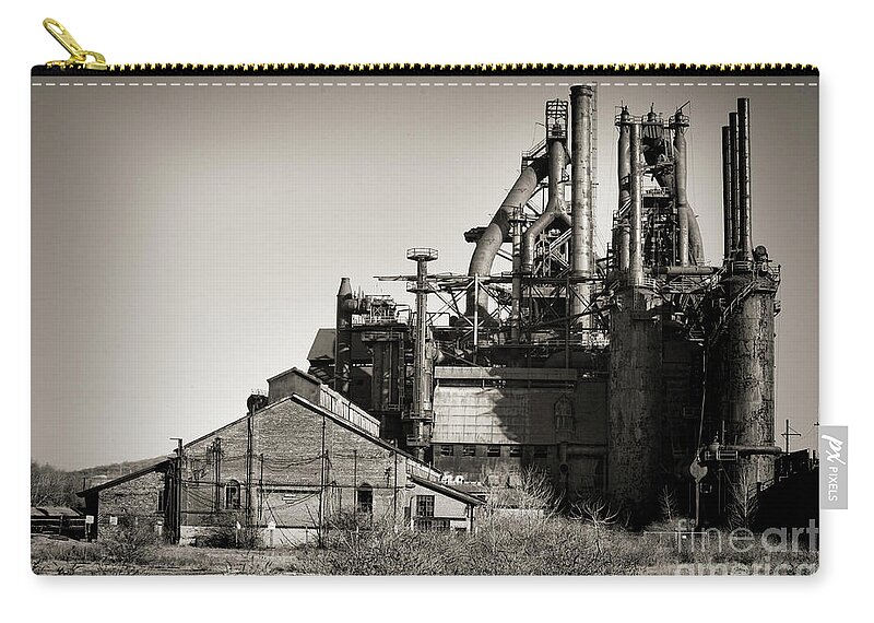 Bethlehem Zip Pouch featuring the photograph Factory Ruins Bethlehem Steel Furnaces by Chuck Kuhn