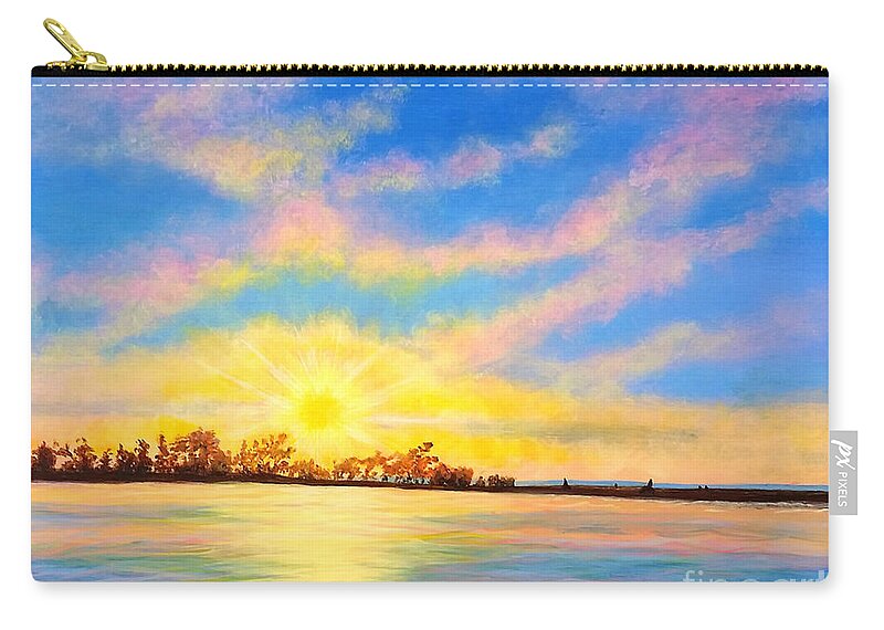 Waterscape Zip Pouch featuring the painting Fair Haven Sunset by Sarah Irland