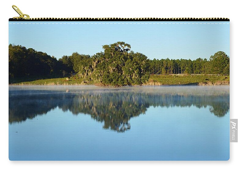Fairfield Pond And Early Fog Zip Pouch featuring the photograph Fairfield Pond and Early Fog by Warren Thompson
