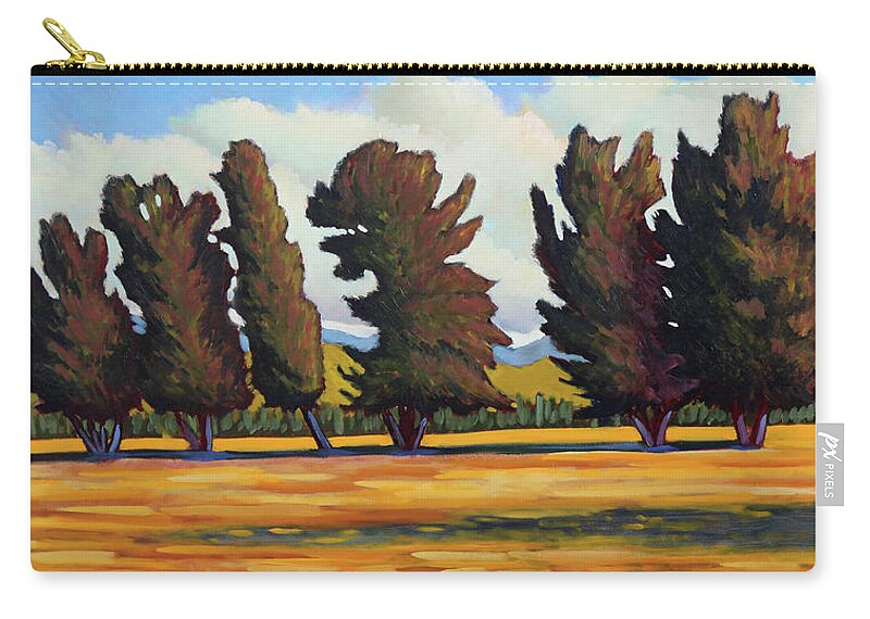 Fairfield Idaho Zip Pouch featuring the painting Fairfield Tree Row by Kevin Hughes