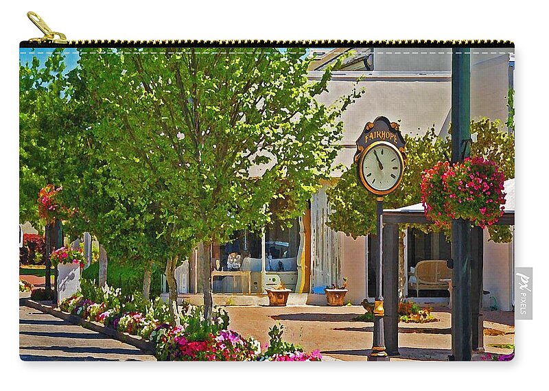 Fairhope Zip Pouch featuring the painting Fairhope Ave with Clock looking North up Section Street by Michael Thomas