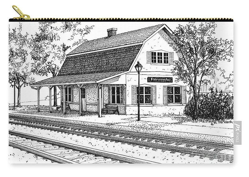 Station Zip Pouch featuring the drawing Fairview Ave Train Station by Mary Palmer