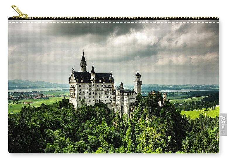 Fairytale-castle Zip Pouch featuring the photograph Fairytale Castle Neuschwanstein 2 by Wolfgang Stocker