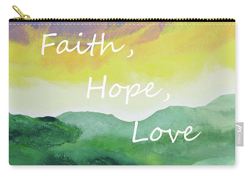Faith Zip Pouch featuring the painting Faith Hope Love by Linda Bailey