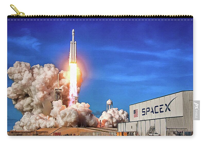 Falcon Heavy Zip Pouch featuring the photograph Falcon Heavy SpaceX rocket launch maiden flight by SpaceX