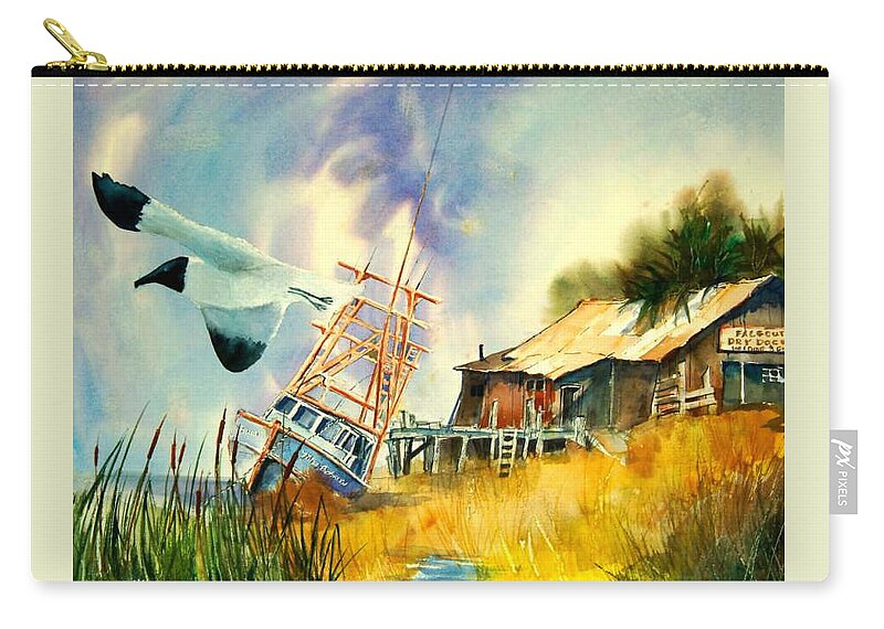 Boat Zip Pouch featuring the painting Falgaut Dry Dock by Bobby Walters