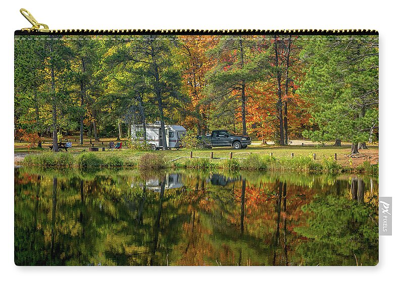 Blind Sucker Zip Pouch featuring the photograph Fall Camping by Gary McCormick