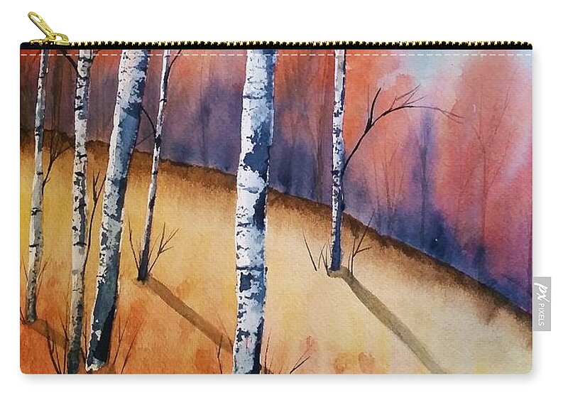 Watercolor Carry-all Pouch featuring the painting Fall In The Birches by Brenda O'Quin