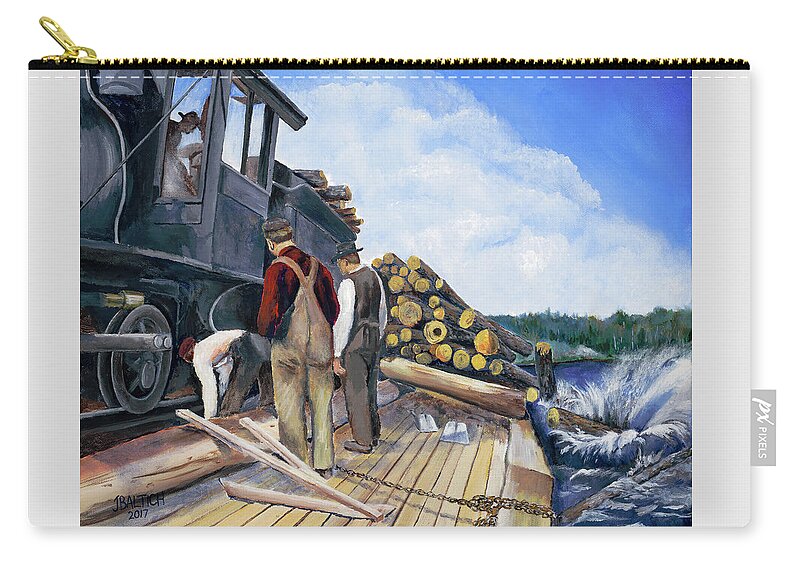 Fall Lake Zip Pouch featuring the painting Fall Lake Train by Joe Baltich