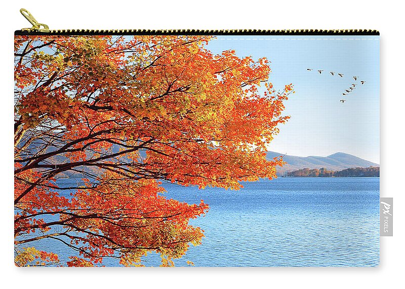 Smith Mountain Lake Zip Pouch featuring the photograph Fall Maple Tree Graces Smith Mountain Lake, Va by The James Roney Collection