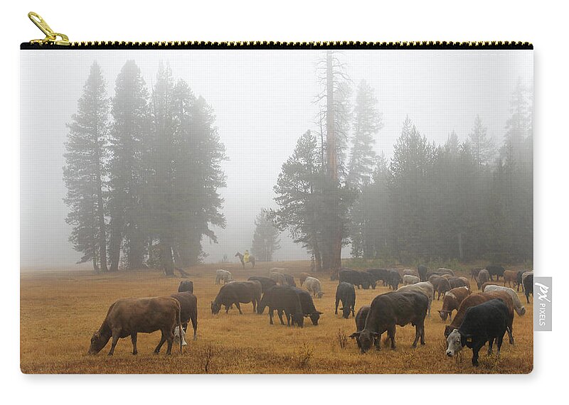 Cattle Zip Pouch featuring the photograph Fall Meadows by Diane Bohna