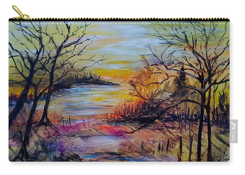Fall Landscape Zip Pouch featuring the painting Fall Meander by Jan VonBokel