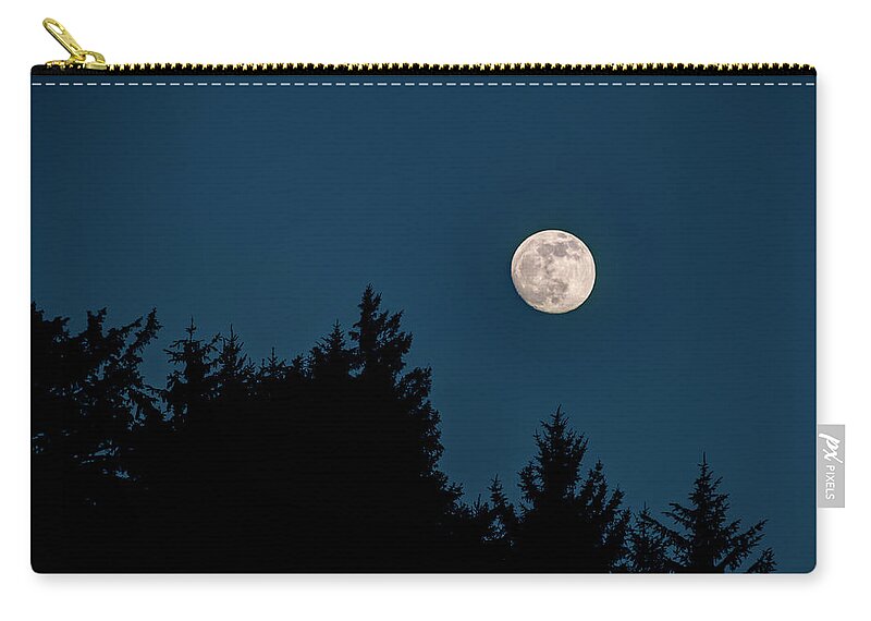 Landscape Zip Pouch featuring the photograph Fall Moon Over The Tree Tops by Kristina Rinell