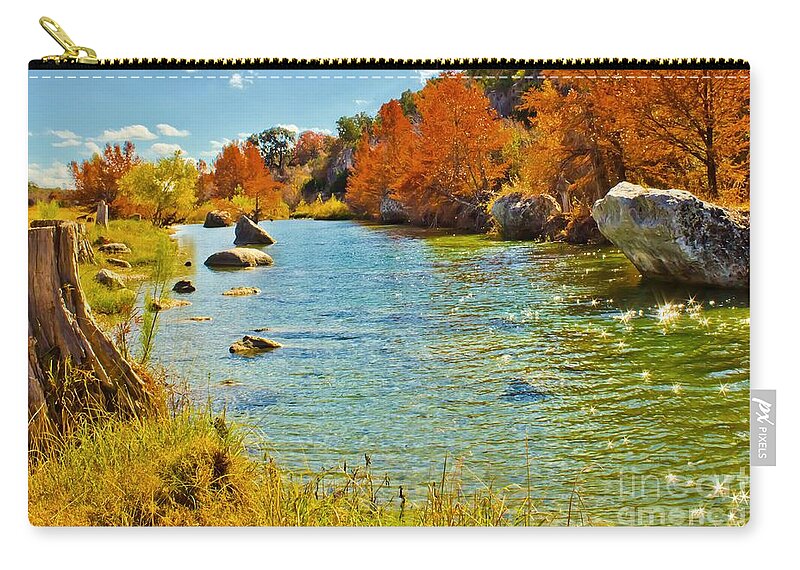 Michael Tidwell Photography Zip Pouch featuring the photograph Fall on the Medina River by Michael Tidwell