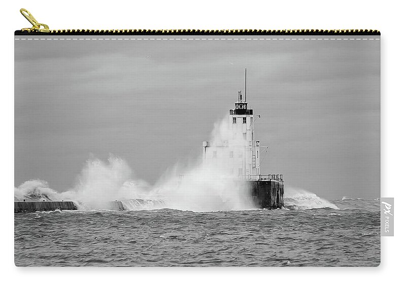 Breakwater Lighthouse Zip Pouch featuring the photograph Fall Storm II by Paul Schultz