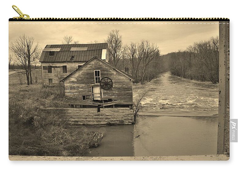 Gristmill Carry-all Pouch featuring the photograph Falls of Rough Abandoned Gristmill by Stacie Siemsen