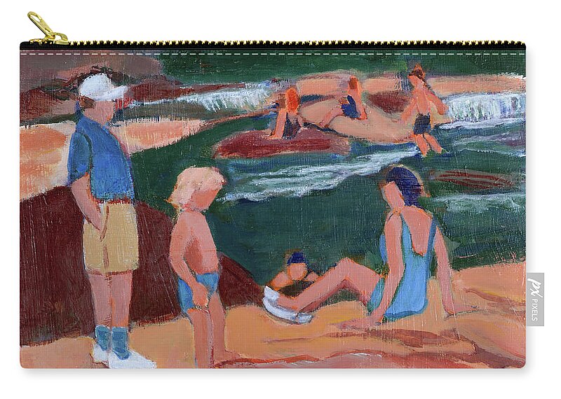 Slide Rock Arizona Zip Pouch featuring the painting Family at Slide Rock Park by Betty Pieper