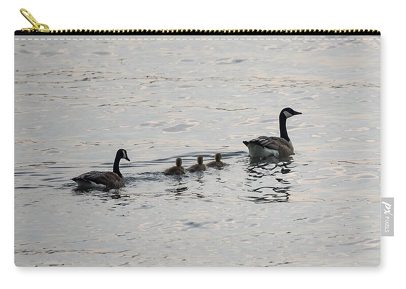Goose Carry-all Pouch featuring the photograph Family of Canada Geese on the Ohio River by Holden The Moment